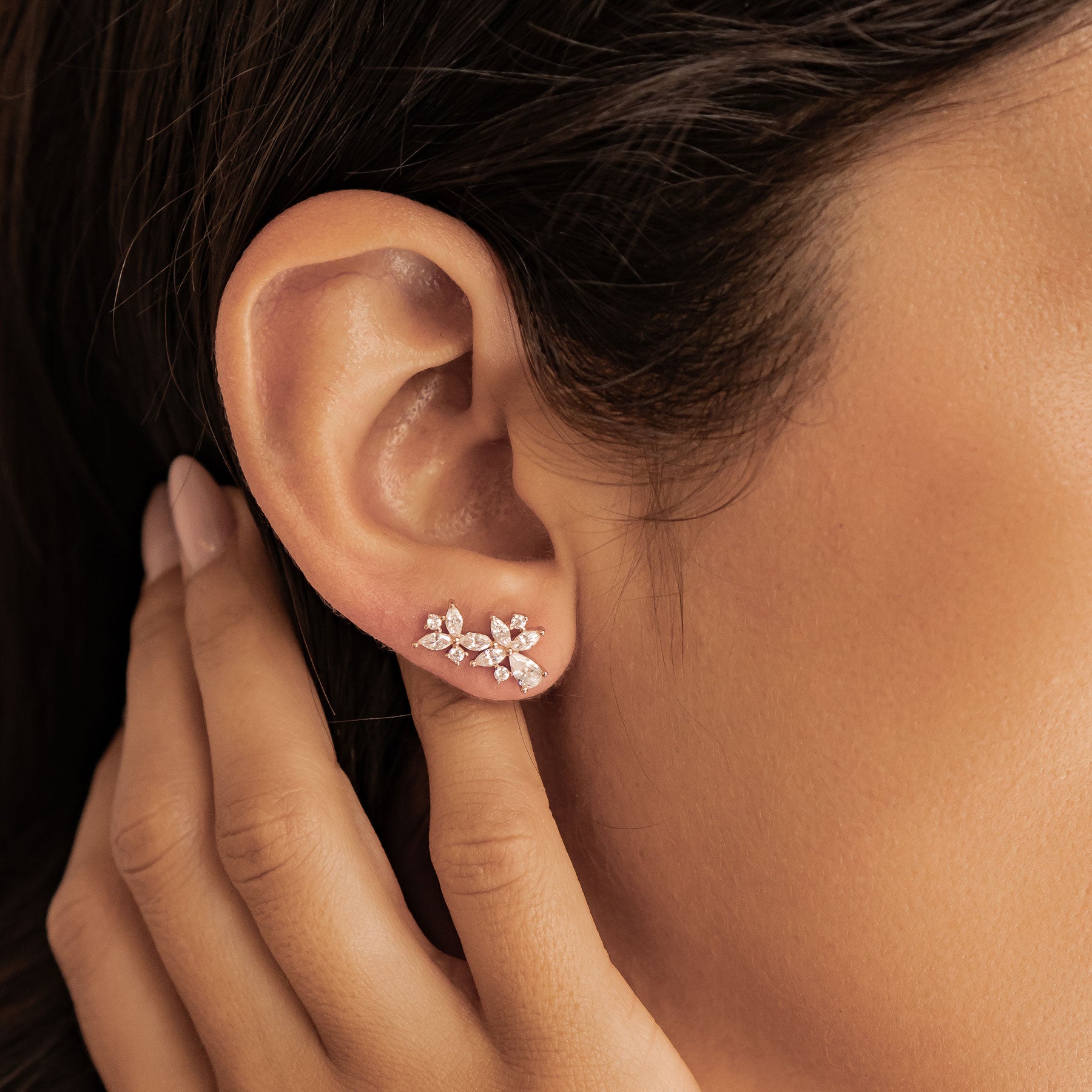 Boucles d’Oreilles Clous Fleur Marquise Sterling Argent